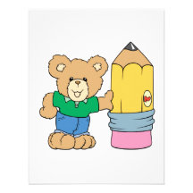 cute school teddy bear with pencil invitation