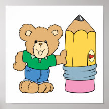 cute school teddy bear with pencil print