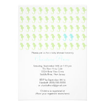Cute Seahorse Twin Boys Multiple Baby Shower Personalized Announcements