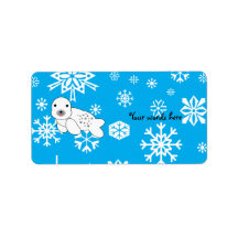 Cute seal blue and white snowflakes address labels