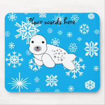 Cute seal blue and white snowflakes mouse pad