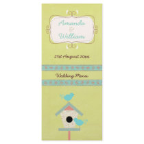 Cute Shabby Whimsical Birds And Birdhouse Menu Rack Card Template