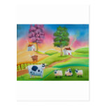 Cute sheep cows folk art naive painting G Bruce Postcard