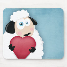 Cute Sheep Holding Love Heart Novelty Mousepad
