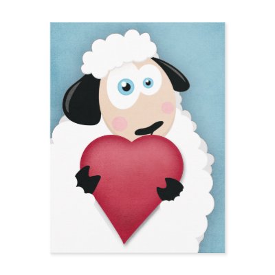Cute Sheep Holding Love Heart Postcards by LisaMarieDesign