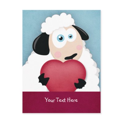 Cute Sheep Holding Love Heart Valentine Postcards by LisaMarieDesign