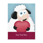 Cute Sheep Holding Love Heart Valentine Postcards