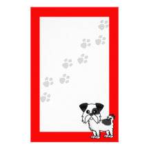 Cute Shih Tzu Black and White  - Pawprint Red Personalized Stationery