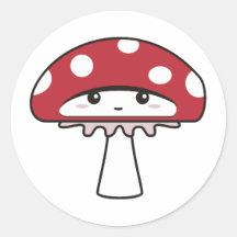 Cute Shy Kawaii Toadstool Round Stickers
