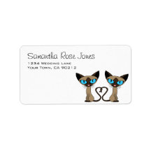 Cute Siamese Cats Tail Heart Custom Address Label