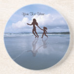 Cute Silhouette of Mother & Daughter at the Beach Drink Coaster