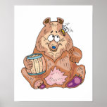 cute silly bear with honey posters