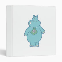 cute silly blue hippo wearing a flower necktie 3 ring binder