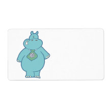 cute silly blue hippo wearing a flower necktie custom shipping label