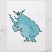 cute silly blue rhino rhinoceros cartoon flyer design