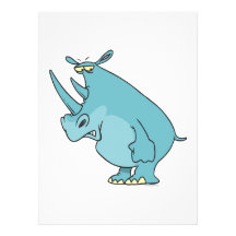 cute silly blue rhino rhinoceros cartoon invitations