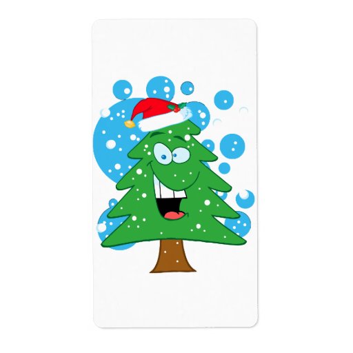 cute silly cartoon christmas tree character shipping label