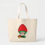 cute silly kawaii garden gnome and mushrooms canvas bag