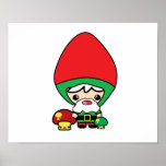 cute silly kawaii garden gnome and mushrooms poster