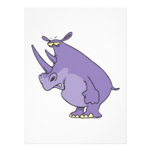 cute silly purple rhino rhinoceros cartoon custom invites