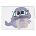 cute silly purple walrus vector character cards