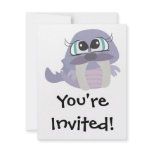 cute silly purple walrus vector character invite