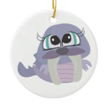 cute silly purple walrus vector character christmas tree ornaments