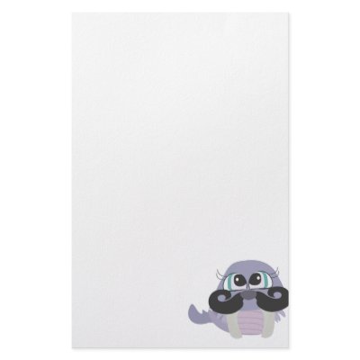 cute silly walrus cartoon with moustache stationery design by doonidesigns