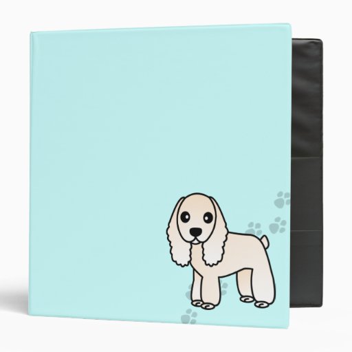 Cute Silver / Buff Cocker Spaniel Cartoon Blue Vinyl Binder