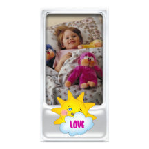 Cute silver photo frame with dreaming sun photo cards