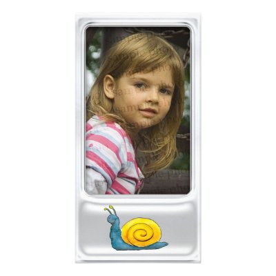 Cute silver photo frame with happy snaile custom photo card by Kidsplanet