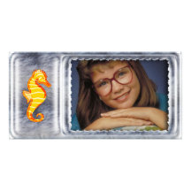 Cute silver photo frame with seahorse photo greeting card