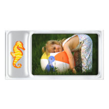 Cute silver photo frame with seahorse photo greeting card
