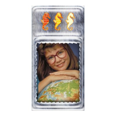 Cute silver photo frame with seahorses photo card template by Kidsplanet