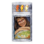 Cute silver photo frame with seahorses photo card template