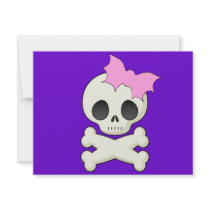 Cute Skull n Crossbones with Bat Bow Custom Invitations