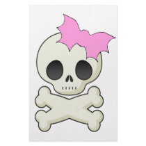 Cute Skull n Crossbones with Bat Bow Stationery Design