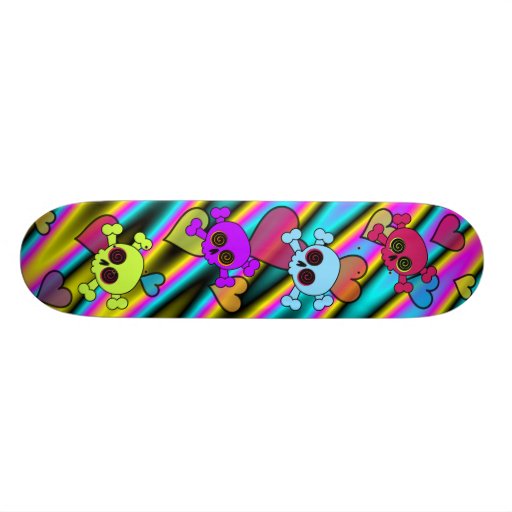Cute Skulls with Hearts Skate Decks