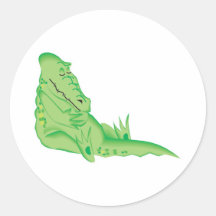cute sleeping alligator round stickers