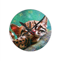 Cute Sleeping Baby Ocelot Kitten Wallclocks