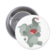 Cute Sleepy Cartoon Elephant  Button Badge