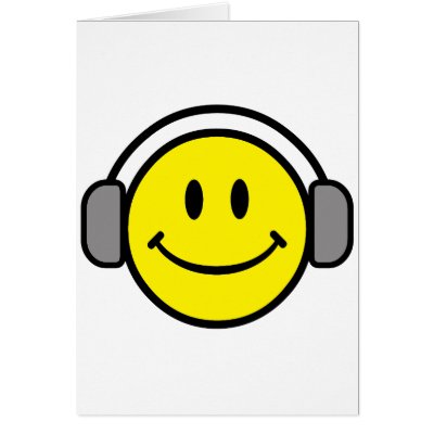 cute smiley face with headphones cards by super_shop