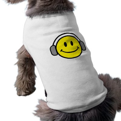 cute smiley face with headphones dog tee shirt by super_shop