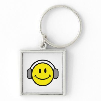 cute smiley face with headphones keychains by super_shop