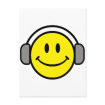 cute smiley face with headphones post cards