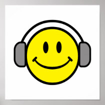 cute smiley face with headphones poster