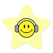 cute smiley face with headphones star stickers