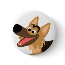Cute Smiling Cartoon German Shepherd Button Badge