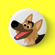 Cute Smiling Cartoon German Shepherd Button Badge