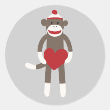 Cute Smiling Sock Monkey with Heart Sticker